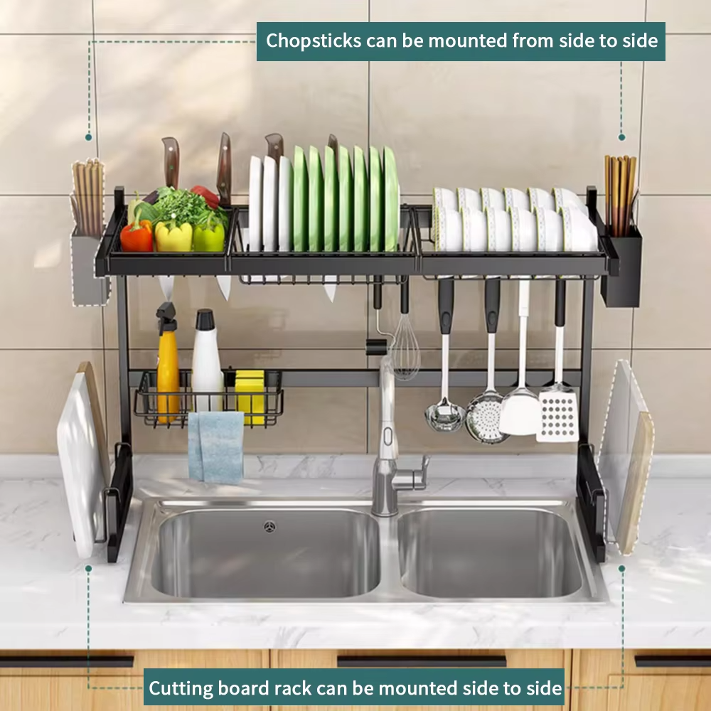 Organizador de Fregadero Grande de Acero Inoxidable – Color Negro