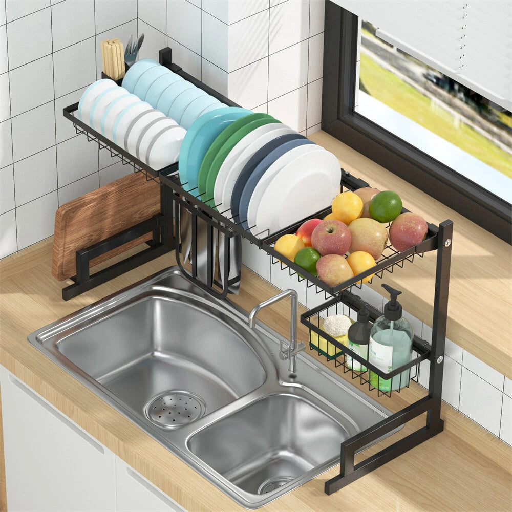 Organizador de Fregadero Grande de Acero Inoxidable – Color Negro